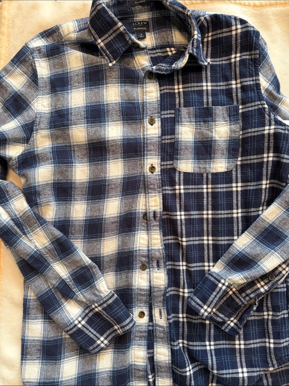 J. Crew Men’s S Navy and White Plaid Flannel Button-Down Shirt
